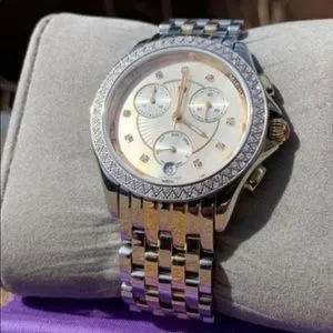 Michele Two tone Belmore Chronograph watch Michele Belmore Chronograph Silver Dial Ladies MWW29B000006  main image 4